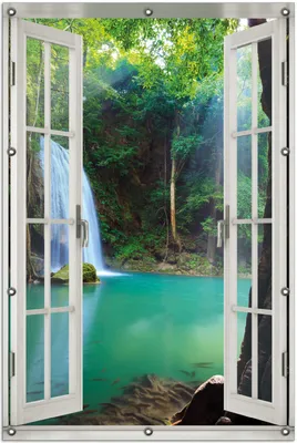 Produktbild von Wallario Outdoor-Poster für Garten oder Balkon 100 x 150 cm: Wasserfall im Wald am See  Idylle in Thailand