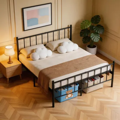 Obrázek produktu pro Kovová postel CEEDIR 140 × 200 cm, manželská postel, rám s roštem, čelo a nožní část