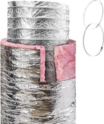 Image de SucceBuy Tuyau d'évacuation d'air du séchoir, indice d'inflammabilité R-6.0, 7,62 m de gaine flexible isolée de 254 mm, avec 2 pinces, résistant, 3 couches, pour le chauffage, la ventilation et la climatisation