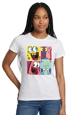 Produktbild von Spreadshirt SpongeBob Schwammkopf Patrick Gary Thaddäus Frauen T-Shirt, M, Weiß