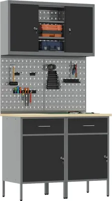 Obrázek produktu pro vidaXL Pracovní stůl se zásuvkami 8 ks šedý 100 x 55 x 200 cm ocel