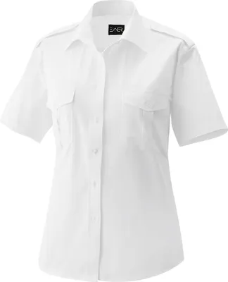 Produktbild von Piloten-Bluse, halbarm, tailliert, Kentkragen, Schulterklappe, weiß, Größe 54 : weiß : 54 : 60% Baumwolle 40% Polyester 120 g/m²