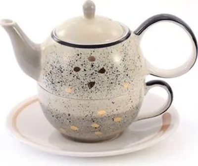Produktbild von Tea for one Set "Sao" Keramik mit Goldauflage 4-teilig, Kanne: 0,4 l, Tasse: 0,2 l