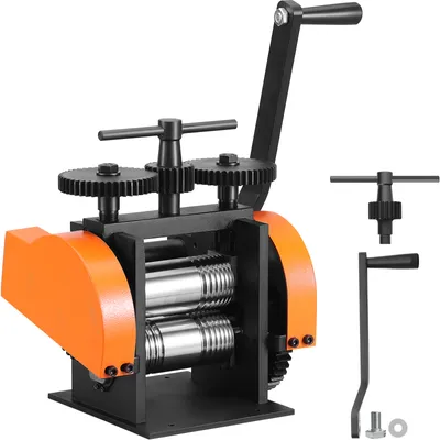 A jewelry rolling mill machine with its accessories.