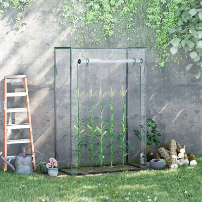 Produktbild von Sweiko Gewächshaus mit Tür, winterfest Foliengewächshaus aus Stahl, Treibhaus für Balkon, Garten, Tomatenhaus 100x50x150cm, Tomatengewächshaus für Tomaten, Gemüse, Blumen, Pflanzen, Transparent