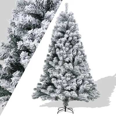 Image de TolleTour 150cm Arbre de Noël artificiel Sapin blanc Flocons de neige pour décoration de Noël