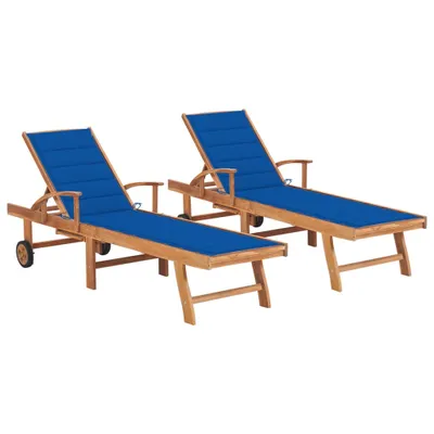 Produktbild von vidaXL Sonnenliegen 2 Stk. mit Auflagen Königsblau Massivholz Teak