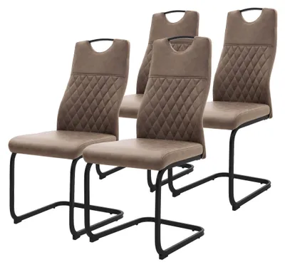 Obrázok produktu pre ML-Design, štvorica jedálenských stoličiek, model "freischwinger" (otočné), s operadlom z umelého kožene, kuchynské stoličky s vysokým operadlom, čalúnené stoličky s oceľovou konštrukciou, farba: hnedá