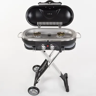 Produktbild von Camp4 Trolley Grill - 50mbar Piezo-Zündung 2-Kochplatten BBQ Tischgasgrill Tischgrill Camping Campinggrill