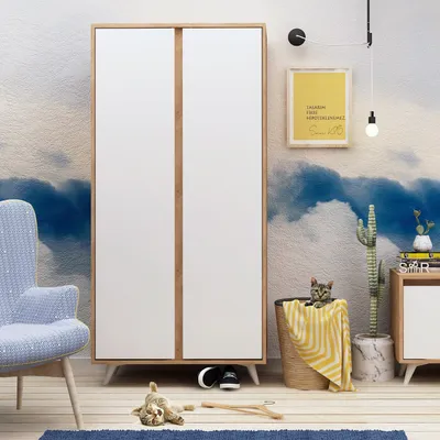 Immagine prodotto di Skye Decor, Ajumma- AjummaMDD, color rovere, bianco, armadi, 187x100x52 cm, pannello truciolare rivestito al 100% in melamina