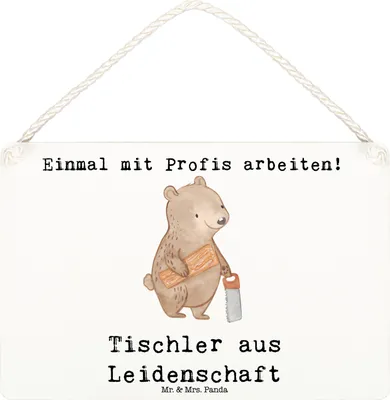 Produktbild von Mr. & Mrs. Panda Holzschild Tischler Leidenschaft DIN A6 - Weiß - Geschenk, Türschild, kleine aufmerksamkeit, wandtafel, Wandbild Holz, holzbild, Schild