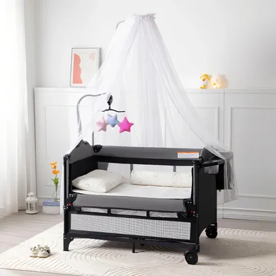 Immagine prodotto di Letto da viaggio pieghevole per bambini - Modello X6602. Culla da viaggio portatile - Stoccaggio compatto - Culla aggiuntiva - Zanzariera - Ruote bloccabili - Grigio