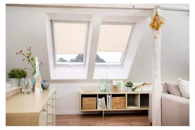 Produktbild von Plissee für Dachfenster Haftfix, ohne Bohren, mit Saugnäpfen, für Veluxdachfenster, Fensterplissee Creme, 47,3 cm x 100 cm (B x L)