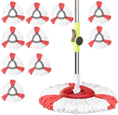 A set of replacement mop heads and a mop handle are displayed against a white background.