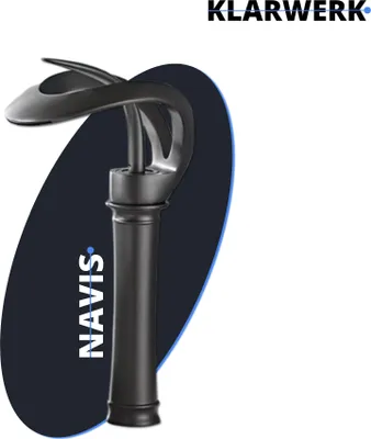Immagine prodotto di NAVIS | Rubinetto a cascata di design bagno nero miscelatore alto bagno | Elegante rubinetto in acciaio inox di  per lavabi alti|Miscelatore a 2 attacchi