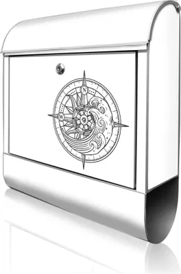 Zdjęcie produktu dla banjado Design Skrzynka pocztowa stalowa srebrna z przegródką na gazety, malowana proszkowo „Kompass 2” 38 x 46 x 12,5 cm i 2 klucze – skrzynka pocztowa A4 z otworem na listy, wraz z materiałami montażowymi [BK 13056]