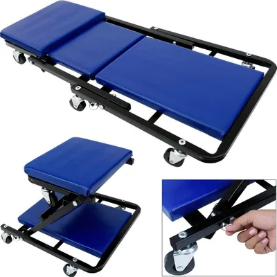 Image de DEUBA® Chariot de visite mécanicien 150kg 6 roulettes rotatifs 360° planche a roulettes pliable tabouret atelier garage chariot siège