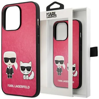 Produktbild von Karl Lagerfeld Kunstleder Karl & Choupette Prägung - iPhone 13 Pro Max Tasche (fuchsia)