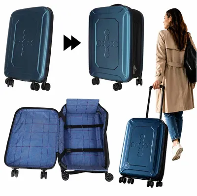 Image de Valise de voyage à roulettes, en ABS, pliable, couleur bleue