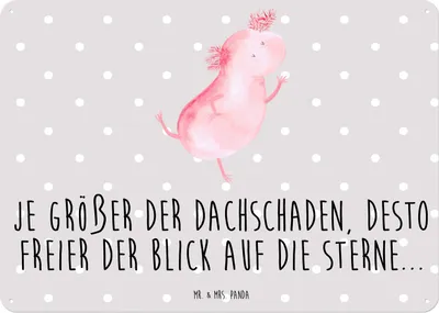 Produktbild von Mr. & Mrs. Panda Wandbild Axolotl Tanzen DIN A5 - Grau Pastell - Geschenk, Verrückt, Lurch, Blechtafel, Retro Blechschild, gut Gelaunt, Schwanzlurch, Molch, Axolot, tafel