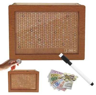 Produktbild von Spardose aus Holz mit Zähler und Sparziel (2000 €)