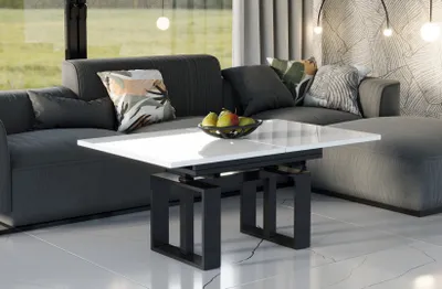 A modern living room with a sectional sofa and a coffee table.