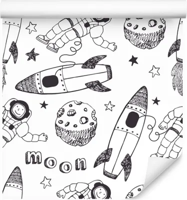 Produktbild von 10m VLIES TAPETE Rolle Kinderzimmer Kosmos Kosmonauten Raketen Sterne XXL