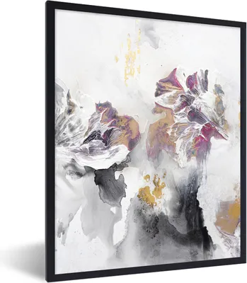 Produktbild von MuchoWow® Gerahmtes Poster Farbe - Farben - Weiß - Abstrakt- Gold 60x80 cm - Poster mit Schwarzem Bilderrahmen Wandposter Rahmen Foto Bilder - Premium - Wanddeko Wohnzimmer