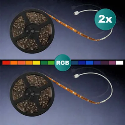 Immagine prodotto di Set di 2 strisce LED SMD RGB, 5 metri ciascuna, con telecomando IR, Eaxus