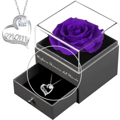 Konservierte Ewige Rose mit Halskette, Muttertagsgeschenk