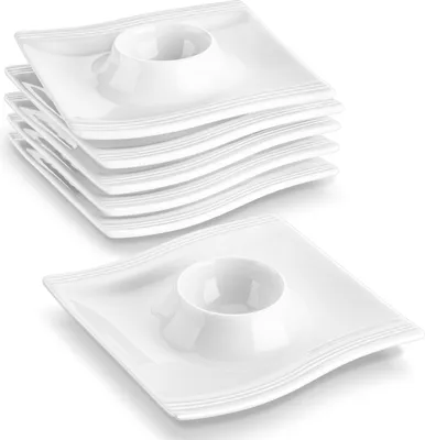 Produktbild von MALACASA, série Flora, 6dílná sada stojánků na vejce z krémově bílého porcelánu pro 6 osob