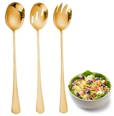 Salatbesteck-Set 3-teilig, Edelstahl 410, gold, 28 cm