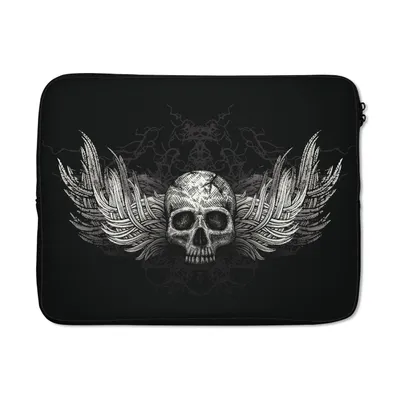Produktbild von MuchoWow® Laptop Hülle 17 Zoll Laptoptasche Eine Illustration eines geflügelten Schädels - Zipper - Schutzabdeckung