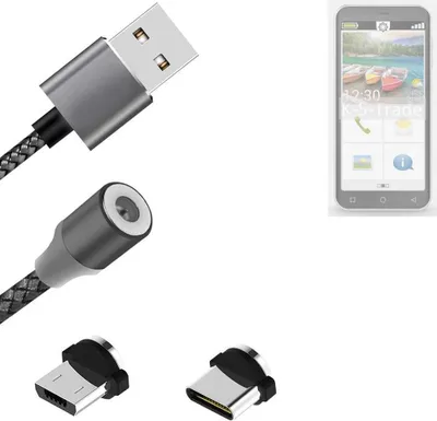 Produktbild von K-S-Trade Hochwertiges Magnet-Lade-kabel Sync-Kabel Daten-Kabel für Emporia Smart.5mini mit USB-Typ-C-Anschluss und Micro-USB-Anschluss 2A bis zu