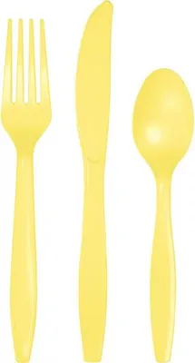 Produktbild von 24 Teile Premium Plastik Besteck Pastell Gelb