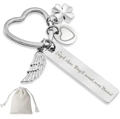 Immagine prodotto di Portachiavi a forma di cuore con angelo custode e incisione, in argento, idea regalo per donne