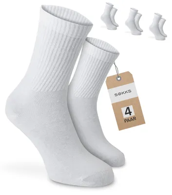SOKKS Hohe Tennissocken Weiß aus Baumwolle — 4 Paar Set