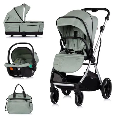 Obrázek produktu pro Kombinovaný kočárek Chipolino Aurora 3 v 1 – autosedačka, korbička, sportovní sedák, taška, zelený
