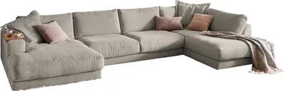 Produktbild von KAWOLA Sofa MADELINE Wohnlandschaft U-Form Cord steingrau Longchair links