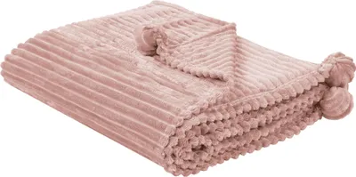Obrázok produktu pre BELIANI Deka ružová polyester 150 x 200 cm rebrovaná štruktúra s brmbolcami prikrývka na posteľ