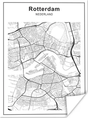 Produktbild von MuchoWow® Poster Stadtplan - Rotterdam - Schwarz und weiß 90x120 cm - Wohnzimmer