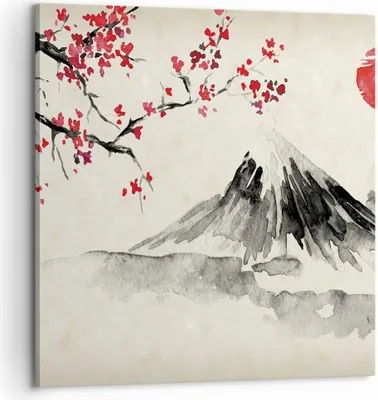 Produktbild von Bild auf Leinwand - Leinwandbild - Einteilig - Aquarell asiatisch Landschaft - 60x60cm - Wand Bild - Wanddeko - Wandbilder - Leinwanddruck - Bilder - Wanddekoration - Leinwand bilder - AC60x60-4513