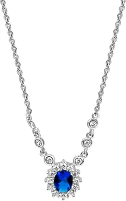 Produktbild von Zeeme Silber Halskette 925/- Sterling Silber 42+3cm weiß Glasstein blau 025250112