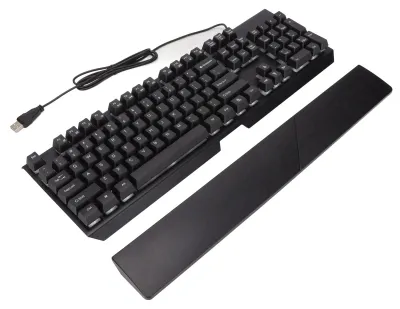 Obrázok produktu pre Káblová klávesnica RGB s opierkou na zápästie, 104 klávesov, jasné znaky, dobrá odolnosť, mechanický pocit pri písaní, klávesnica do kancelárie aj na hranie, čierna