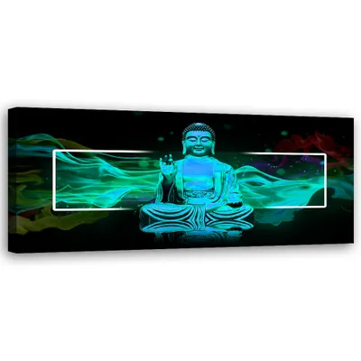 Produktbild von Leinwandbild Türkise Buddha-Abstraktion 120x40 Feeby Blau bild für die wand bereit zum aufhängen