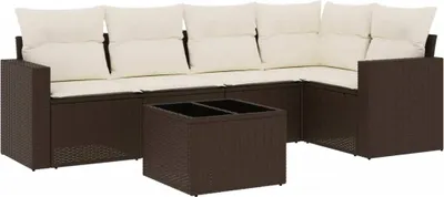 Image de vidaXL Ensemble de salon de jardin 6 pièces avec coussins Marron Poly Rattan