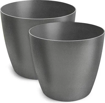 Obrázok produktu pre Sada 2 plastových kvetináčov – Dekoratívne kvetináče – Vhodné do interiéru aj exteriéru – Šedá farba – Plast