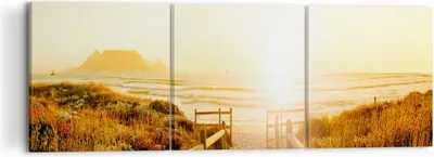Produktbild von Bild auf Leinwand - Leinwandbild - Sonnenaufgang Welle Insel Meer - 120x40cm - Wand Bild - Wanddeko - Leinwanddruck - Bilder - Kunstdruck - Wanddekoration - Leinwand bilder - Wandkunst - CA120x40-3164