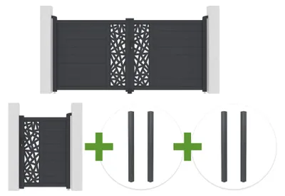 Produktbild von Schwingtor 3 m RUIVO H. 140 cm, graues Aluminium + 1 m RUIVO Tor H. 140 cm + 4 Pfosten