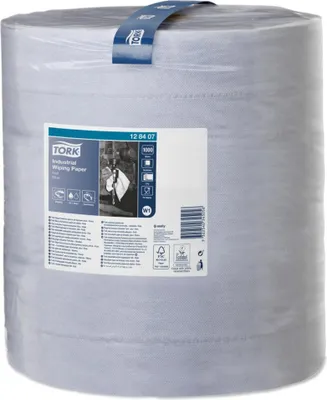 Obrázek produktu pro Průmyslová čisticí role TORK, třívrstvá, modrá, 340 m papírových utěrek, hedvábný papír, perforovaný, reliéfní, - 1 kus (128407)